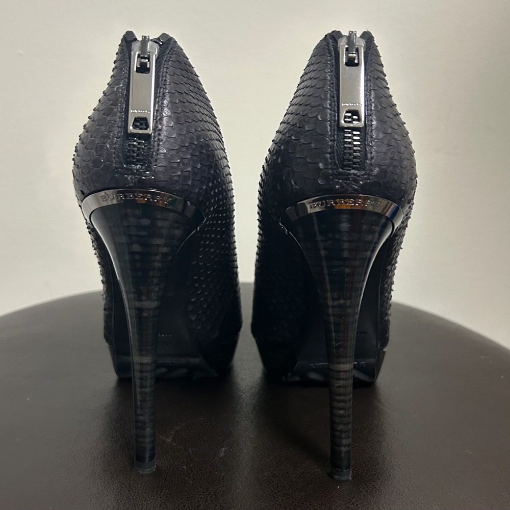 Burberry Black Gray Python Leather Platform Stile… - image 7